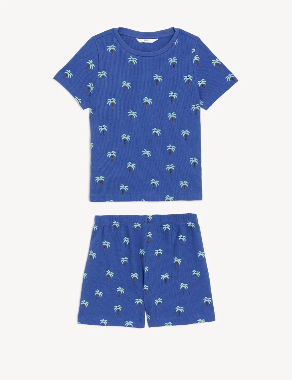 Pure Cotton Palm Tree Waffle Short Pyjama Set (1-8 Yrs) 2 Pure Cotton Palm Tree Waffle Short Pyjama Set (1-8 Yrs) - Image 2