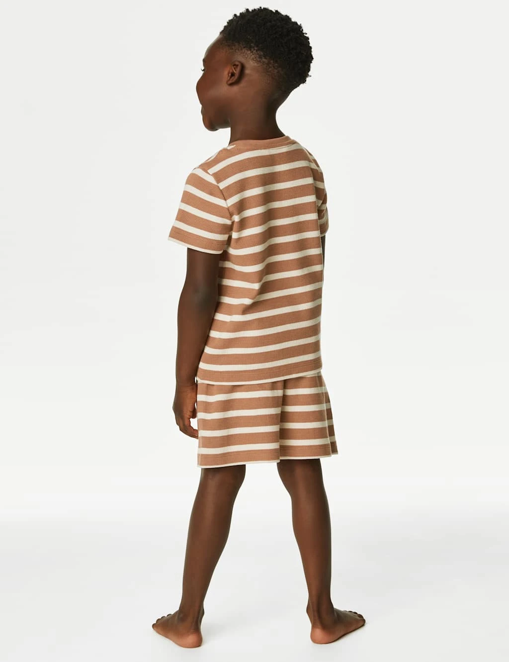 Pure Cotton Striped Waffle Short Pyjama Set (1-8 Yrs) 3 Pure Cotton Striped Waffle Short Pyjama Set (1-8 Yrs) - Image 3