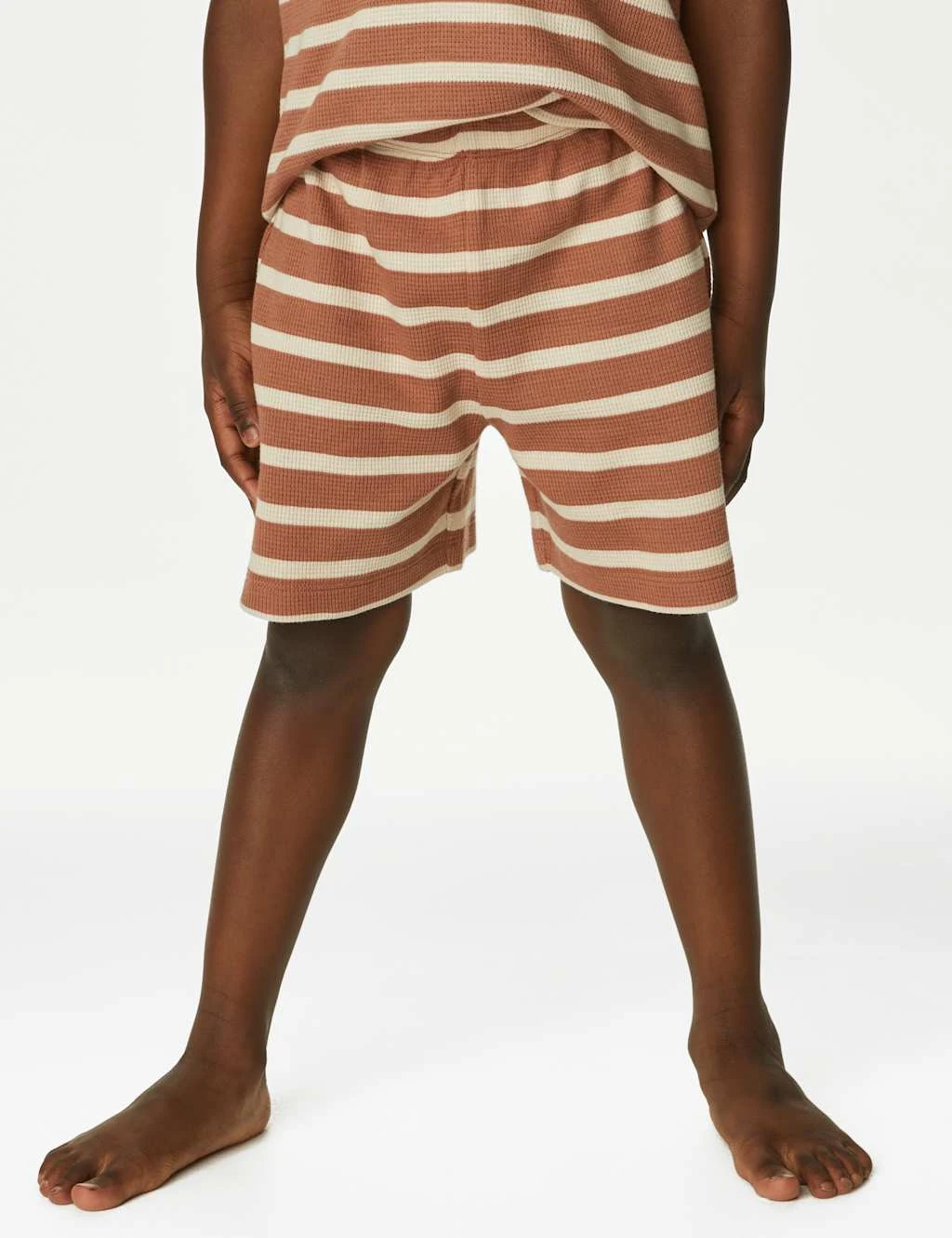 Pure Cotton Striped Waffle Short Pyjama Set (1-8 Yrs) 4 Pure Cotton Striped Waffle Short Pyjama Set (1-8 Yrs) - Image 4