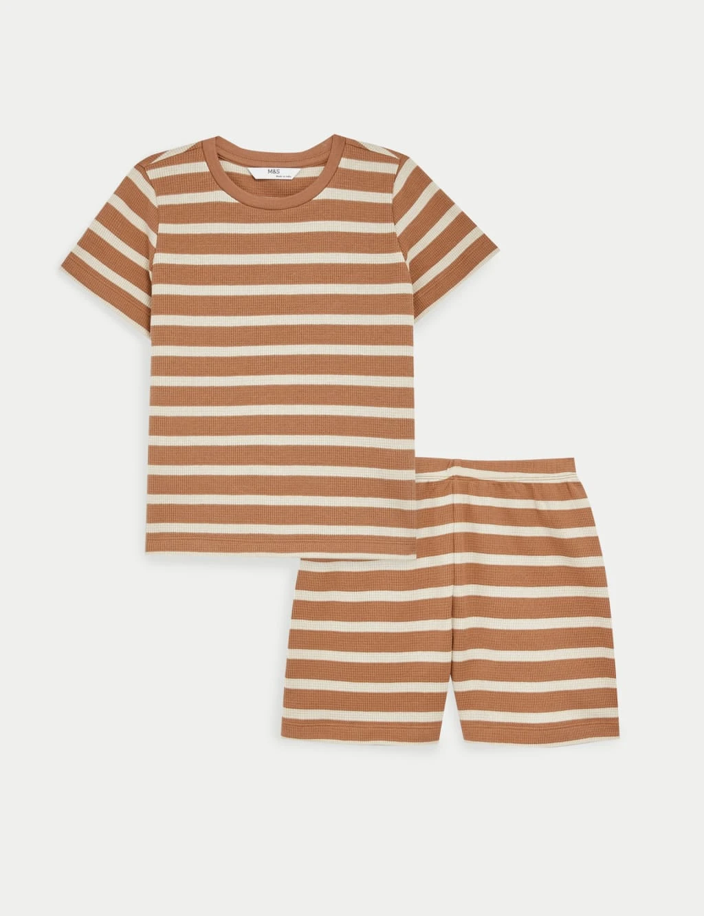 Pure Cotton Striped Waffle Short Pyjama Set (1-8 Yrs) 2 Pure Cotton Striped Waffle Short Pyjama Set (1-8 Yrs) - Image 2