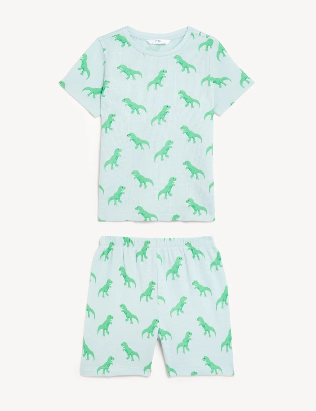 Pure Cotton Dinosaur Waffle Short Pyjama Set (1-8 Yrs) 2 Pure Cotton Dinosaur Waffle Short Pyjama Set (1-8 Yrs) - Image 2