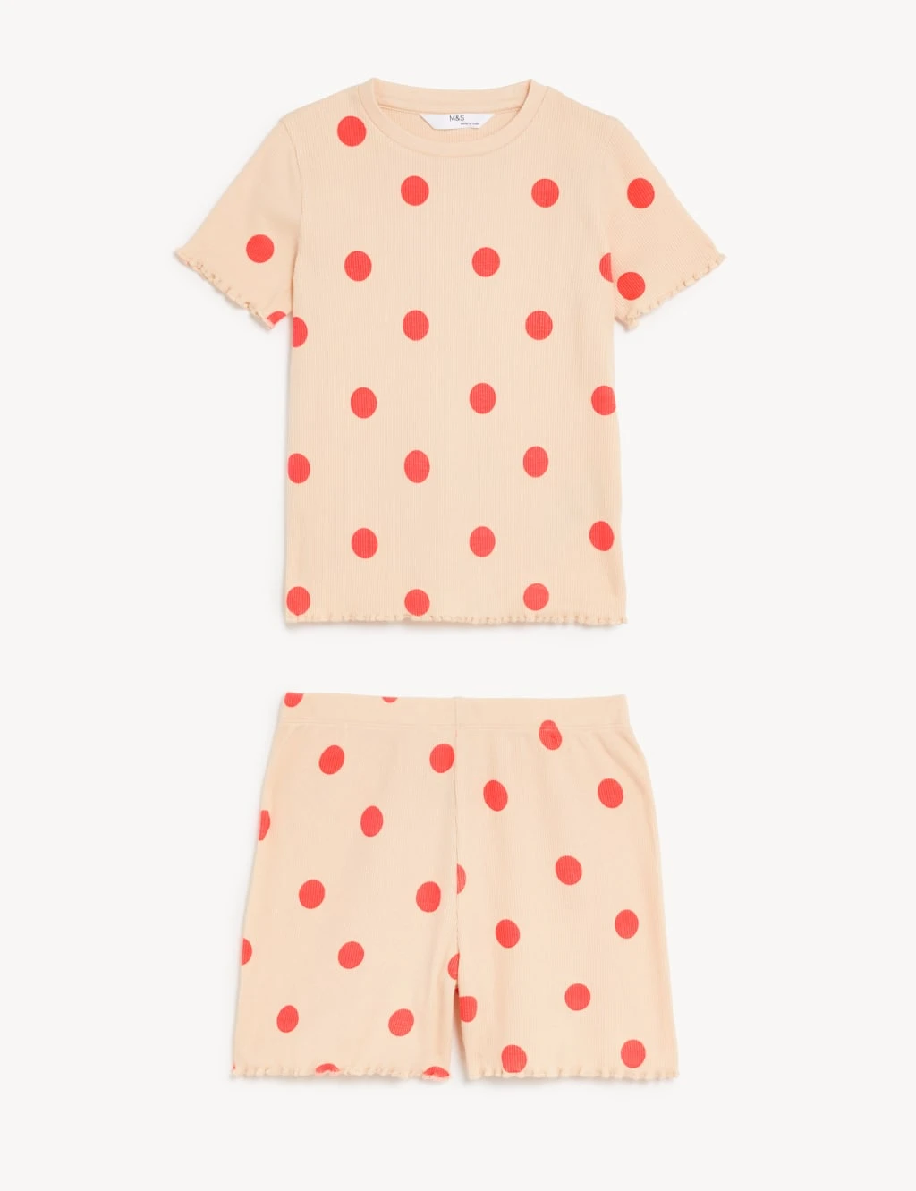 Cotton Rich Spotted Rib Short Pyjama Set (1-8 Yrs) 2 Cotton Rich Spotted Rib Short Pyjama Set (1-8 Yrs) - Image 2