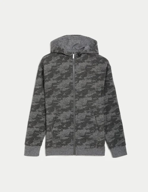 Cotton Rich Patterned Zip Hoodie (6-16 Yrs)
