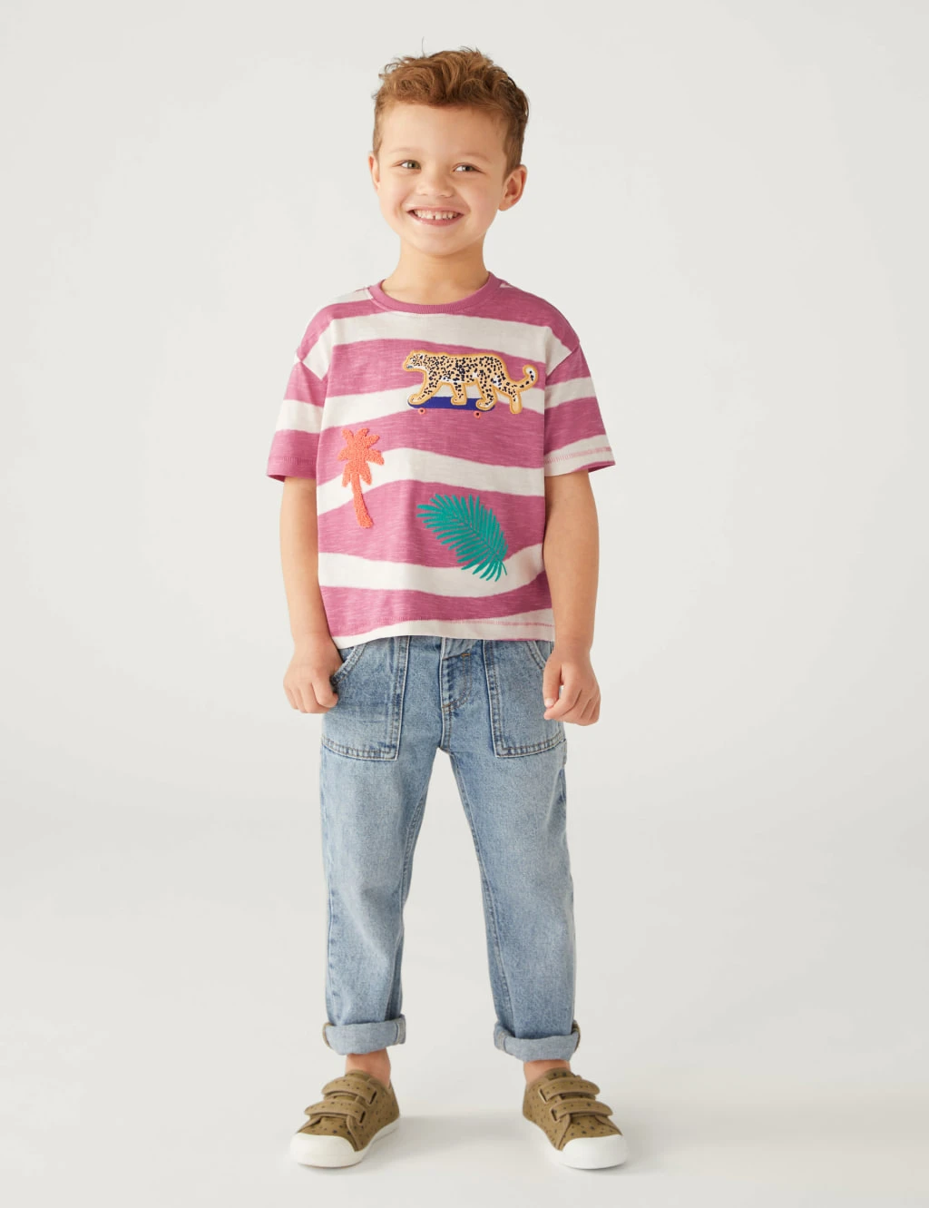 Pure Cotton Striped Safari T-Shirt (2-8 Yrs) 1 Pure Cotton Striped Safari T-Shirt (2-8 Yrs)