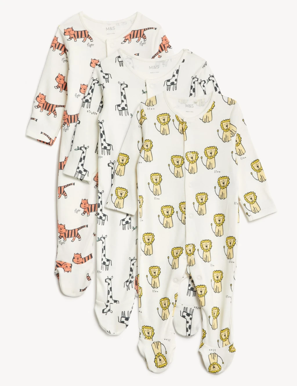 3pk Pure Cotton Animal Print Sleepsuits (0-3 Yrs) 1 3pk Pure Cotton Animal Print Sleepsuits (0-3 Yrs)