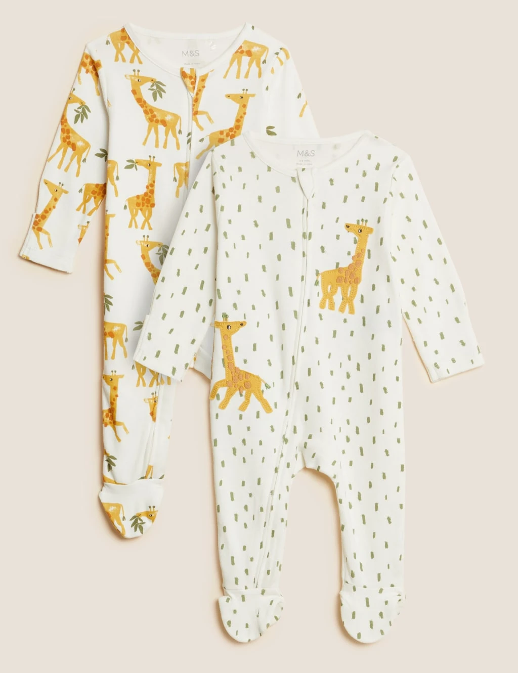 2pk Pure Cotton Giraffe Sleepsuits (0-3 Yrs) 1 2pk Pure Cotton Giraffe Sleepsuits (0-3 Yrs)