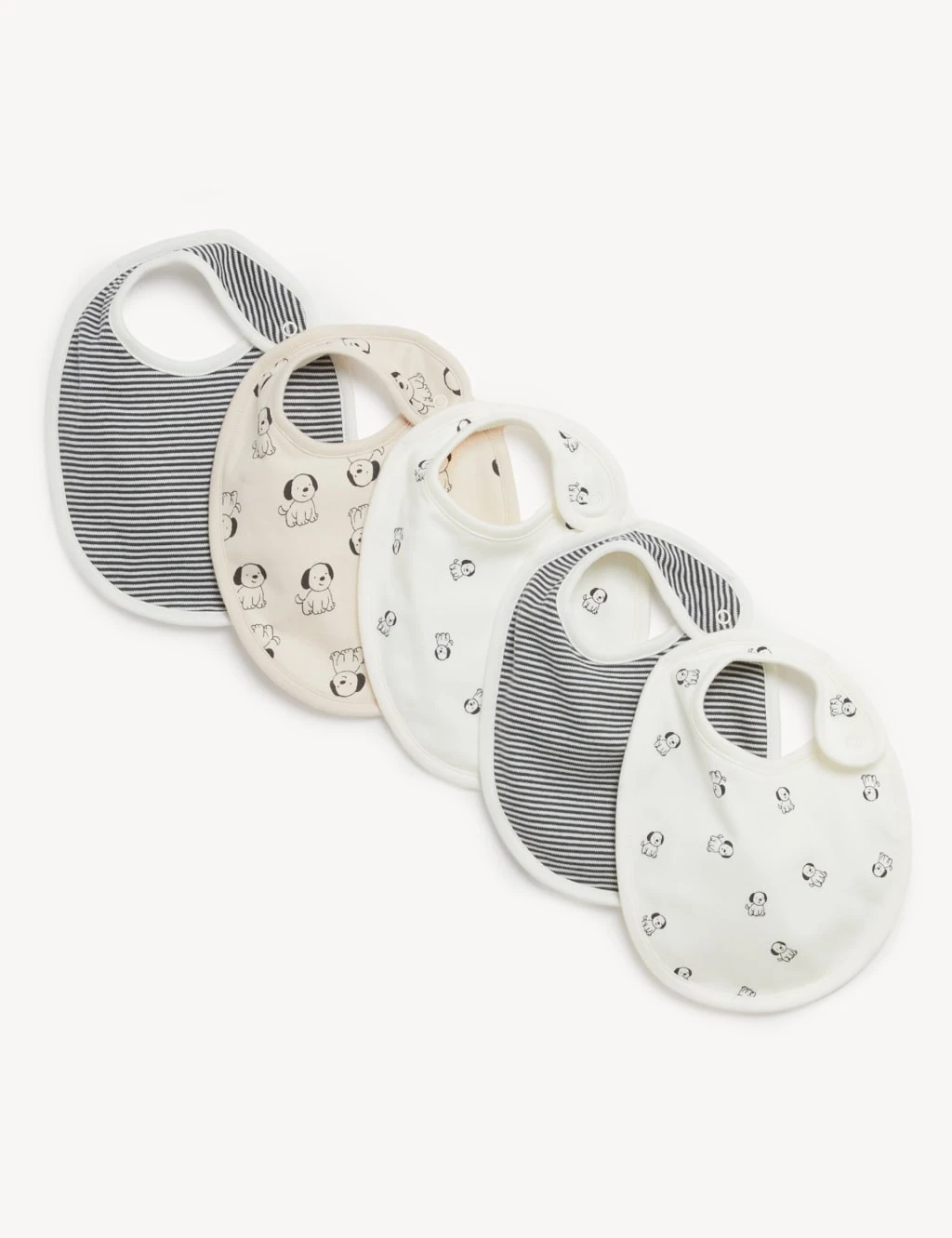 5pk Pure Cotton Dog & Striped Dribble Bibs 1 5pk Pure Cotton Dog & Striped Dribble Bibs