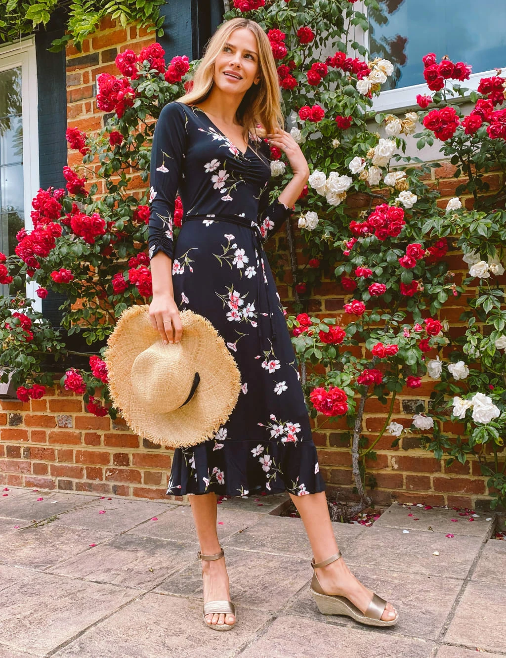 Jersey Floral V-Neck Midi Skater Dress 3 Jersey Floral V-Neck Midi Skater Dress - Image 3