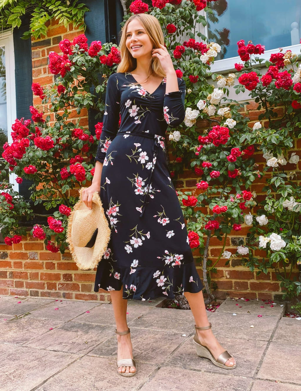 Jersey Floral V-Neck Midi Skater Dress 4 Jersey Floral V-Neck Midi Skater Dress - Image 4