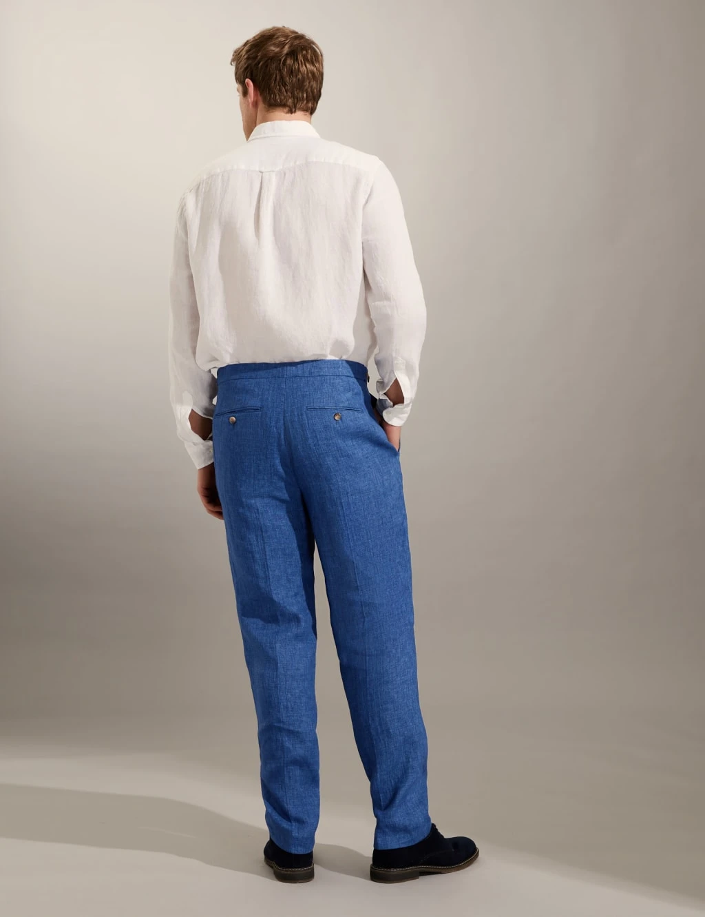 Jaeger Tailored Fit Pure Linen Flat Front Trousers 6 Jaeger Tailored Fit Pure Linen Flat Front Trousers - Image 6