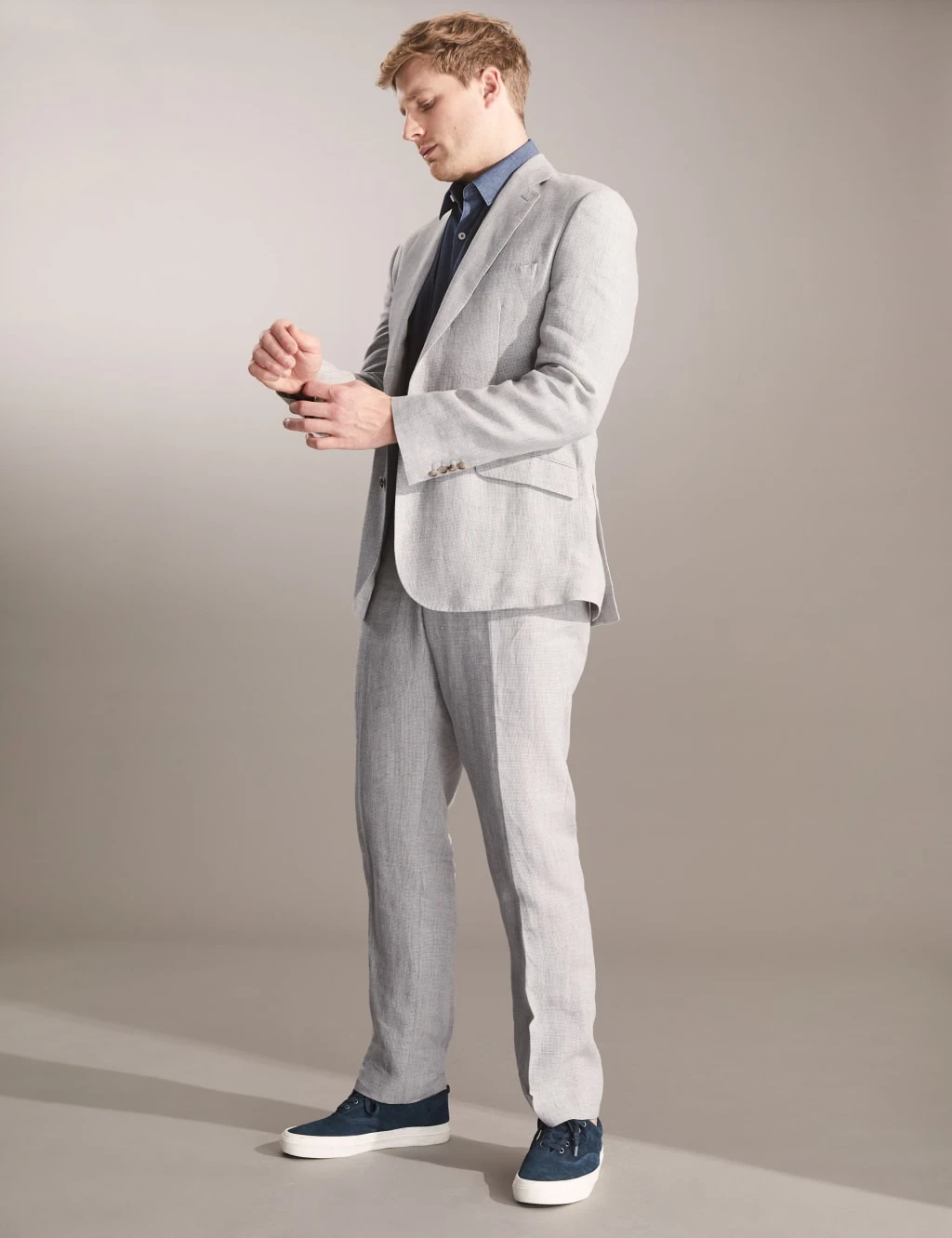 Jaeger Tailored Fit Pure Linen Puppytooth Trousers 1 Jaeger Tailored Fit Pure Linen Puppytooth Trousers