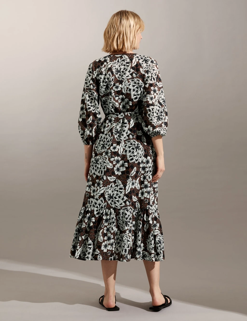 Jaeger Pure Cotton Floral V-Neck Midi Tiered Dress 5 Jaeger Pure Cotton Floral V-Neck Midi Tiered Dress - Image 5