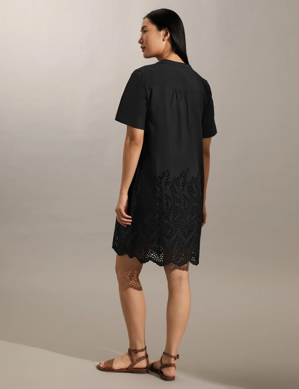 Jaeger Pure Cotton Broderie V-Neck Mini Shift Dress 5 Jaeger Pure Cotton Broderie V-Neck Mini Shift Dress - Image 5