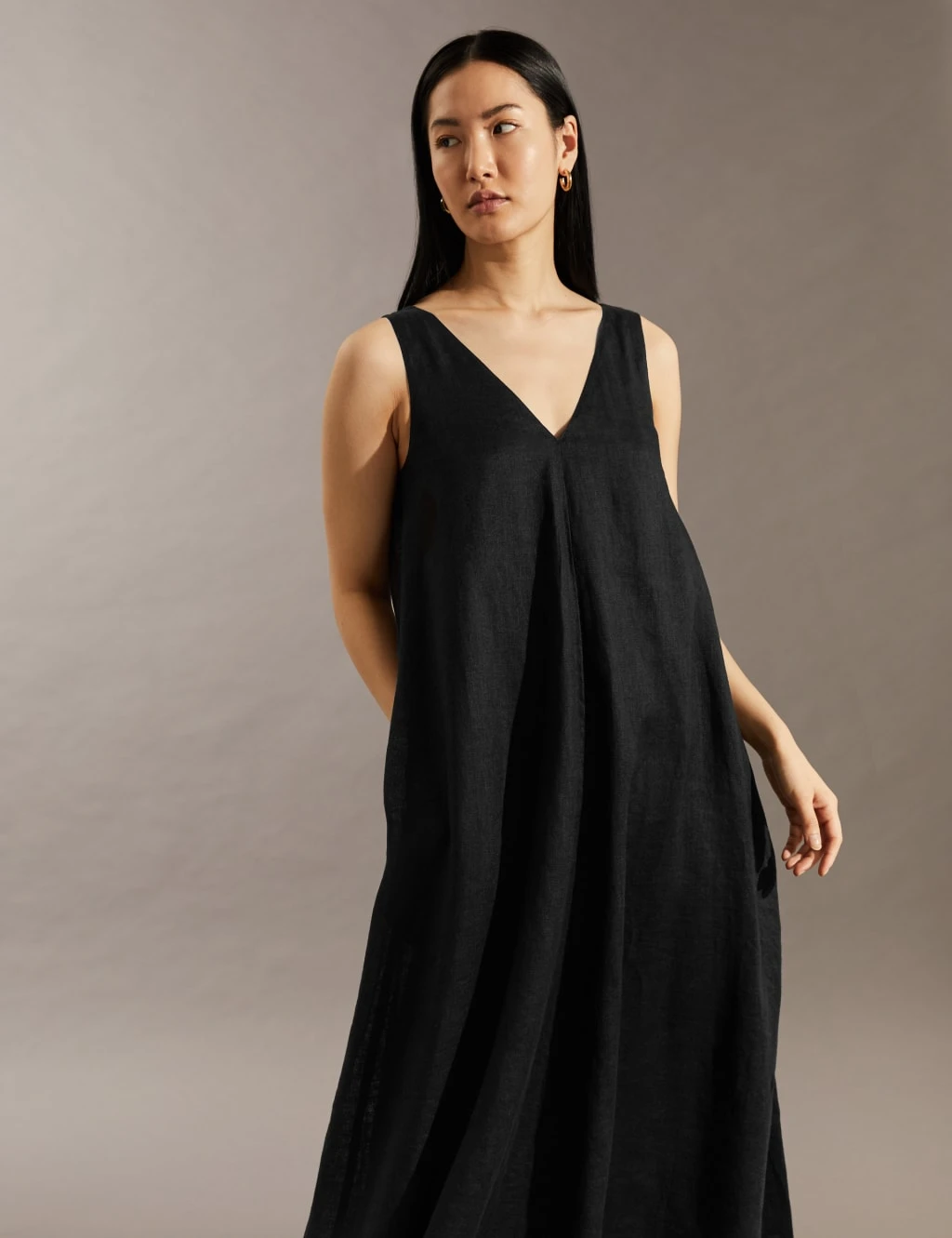 Jaeger Pure Linen V-Neck Maxi Slip Dress 3 Jaeger Pure Linen V-Neck Maxi Slip Dress - Image 3