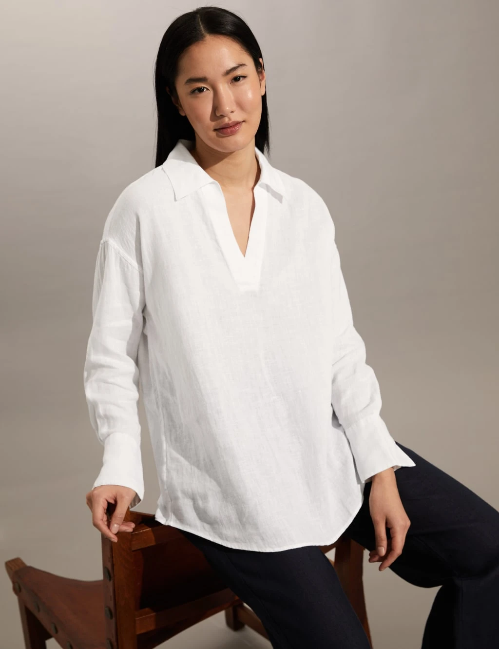 Jaeger Pure Linen V-Neck Popover Blouse 1 Jaeger Pure Linen V-Neck Popover Blouse