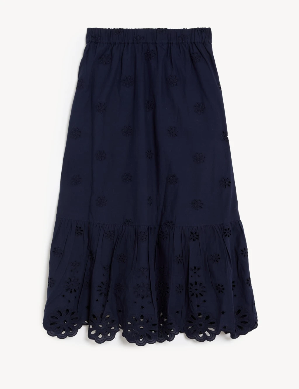 Jaeger Pure Cotton Broderie Midi Tiered Skirt 2 Jaeger Pure Cotton Broderie Midi Tiered Skirt - Image 2