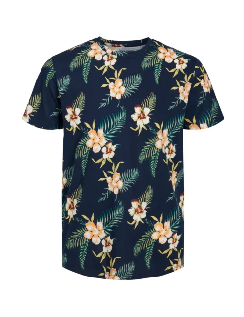 Jack & Jones Pure Cotton Floral Print Crew Neck T-Shirt