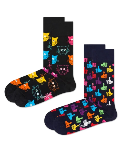 Happy Socks 2pk Assorted Cat Cotton Rich Socks