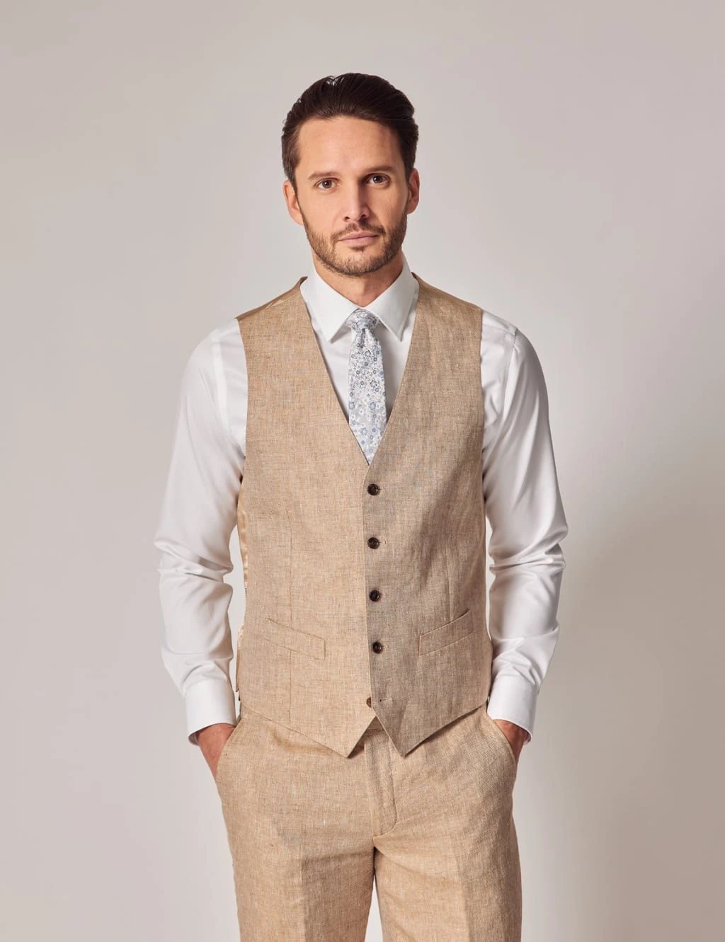 Tailored Fit Pure Linen Waistcoat 1 Tailored Fit Pure Linen Waistcoat