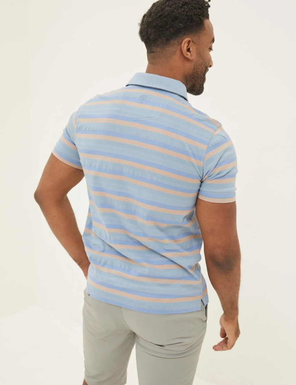 Pure Cotton Textured Striped Polo Shirt 3 Pure Cotton Textured Striped Polo Shirt - Image 3