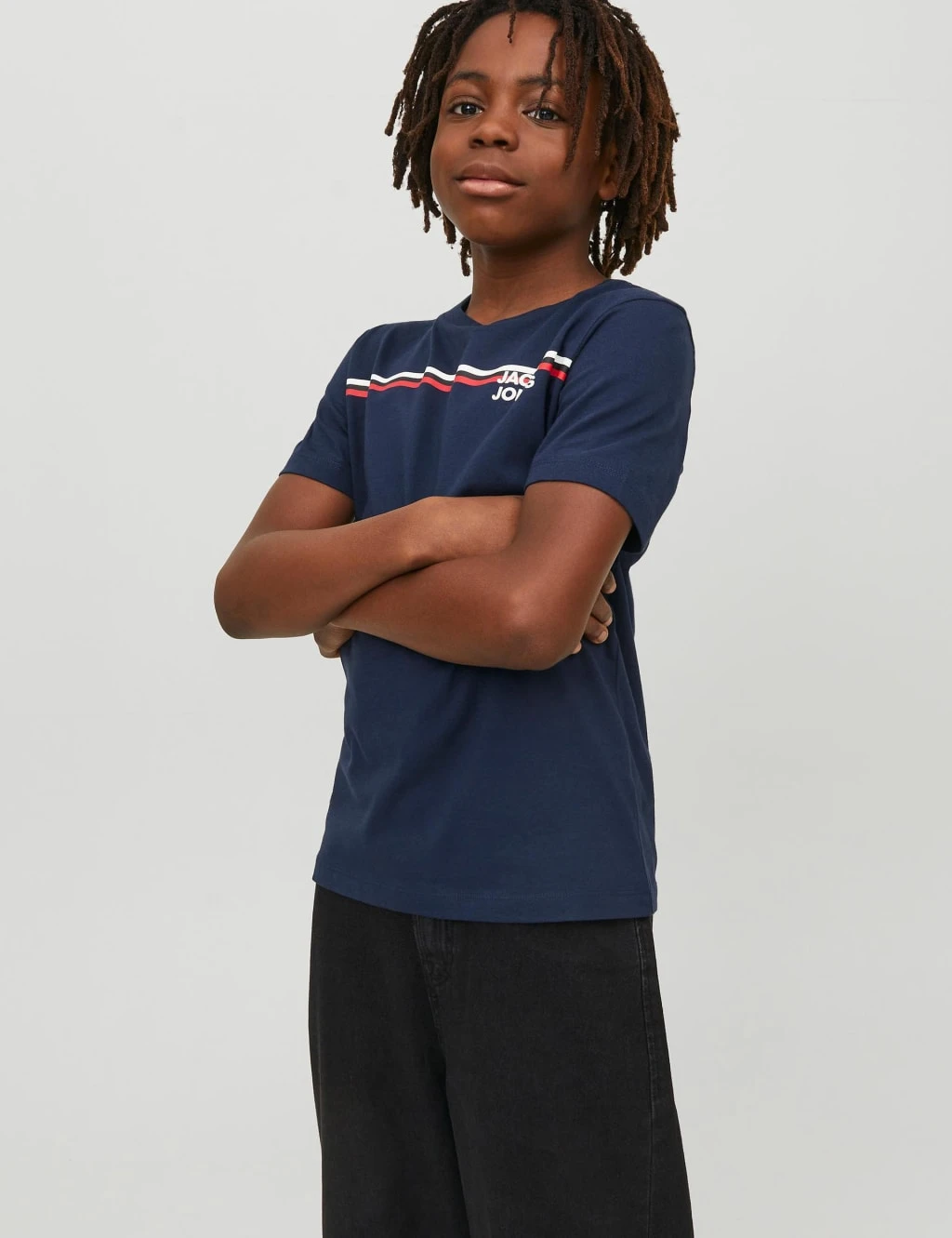 Jack & Jones Junior Pure Cotton Striped Logo Graphic T-Shirt (8-16 Yrs) 1 Jack & Jones Junior Pure Cotton Striped Logo Graphic T-Shirt (8-16 Yrs)
