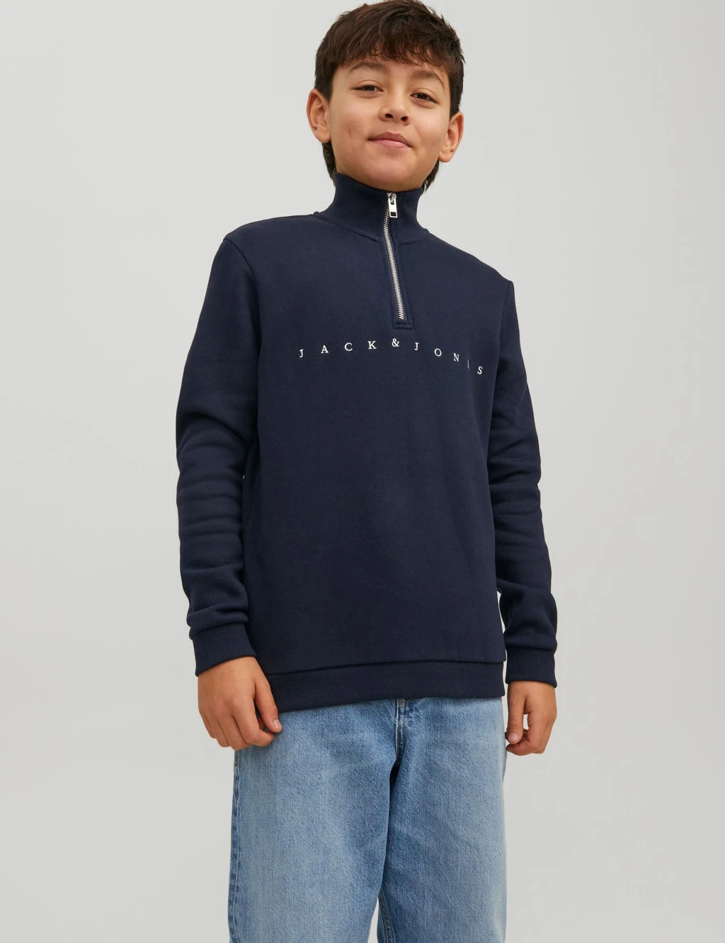 Jack & Jones Junior Cotton Rich Logo Half Zip Sweatshirt (8-16 Yrs) 1 Jack & Jones Junior Cotton Rich Logo Half Zip Sweatshirt (8-16 Yrs)