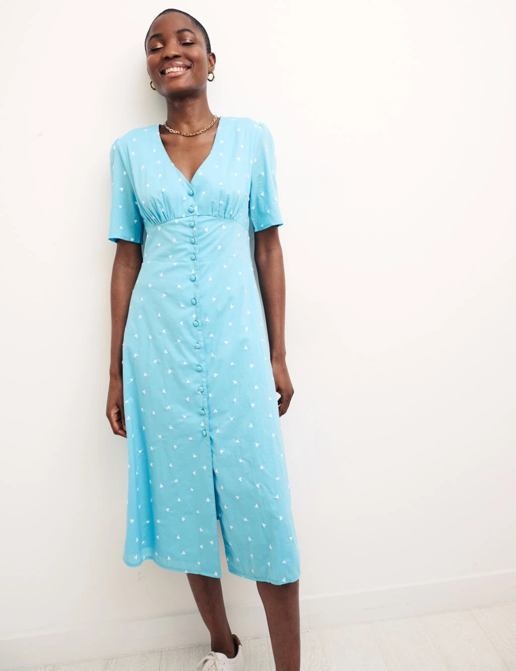 Organic Cotton Embroidered V-Neck Midi Dress 3 Organic Cotton Embroidered V-Neck Midi Dress - Image 3