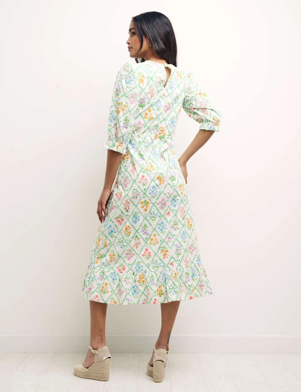 Pure Cotton Floral Broderie Midi Waisted Dress 2 Pure Cotton Floral Broderie Midi Waisted Dress - Image 2