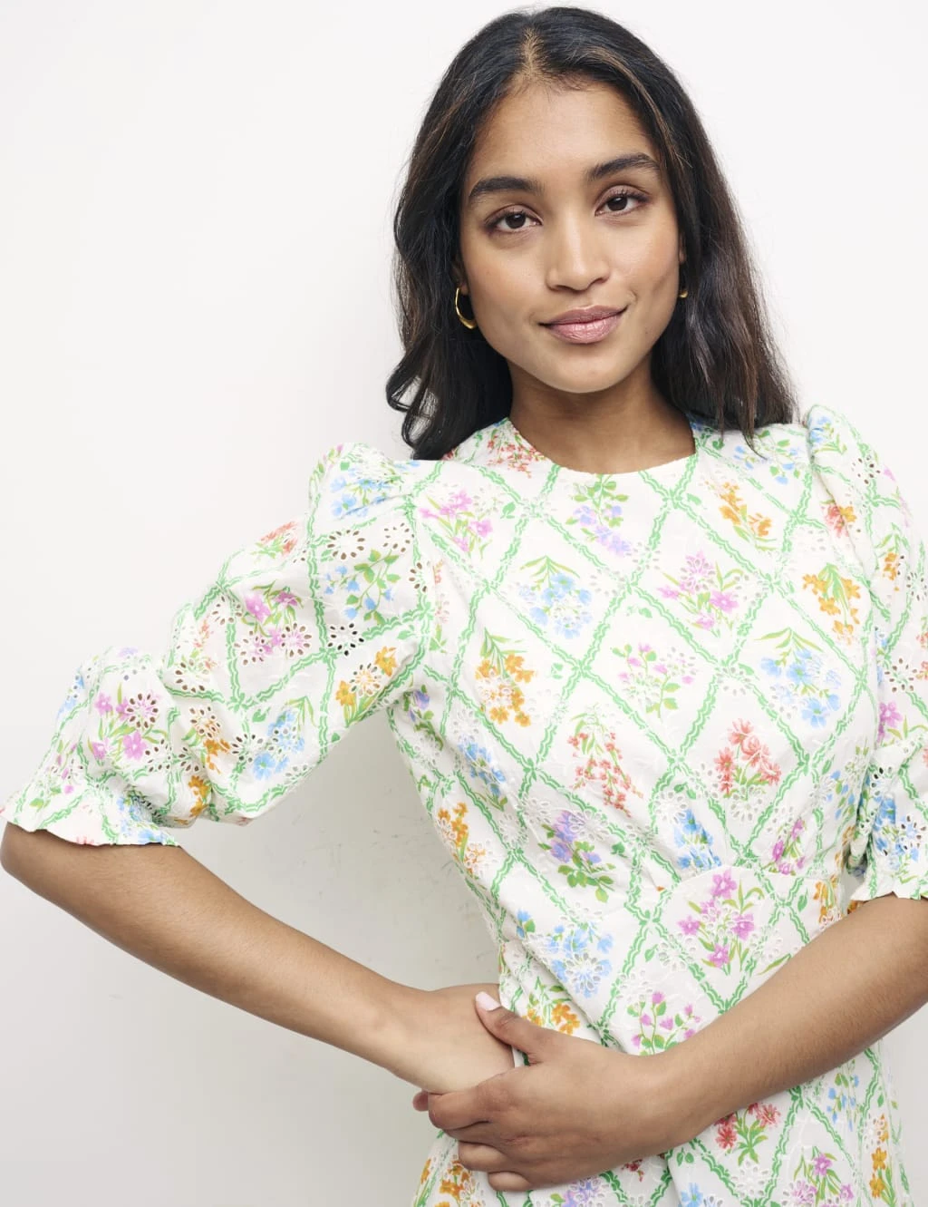 Pure Cotton Floral Broderie Midi Waisted Dress 4 Pure Cotton Floral Broderie Midi Waisted Dress - Image 4