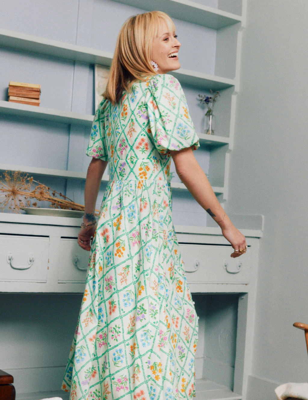 Floral Button Through Midi Waisted Dress 2 Floral Button Through Midi Waisted Dress - Image 2