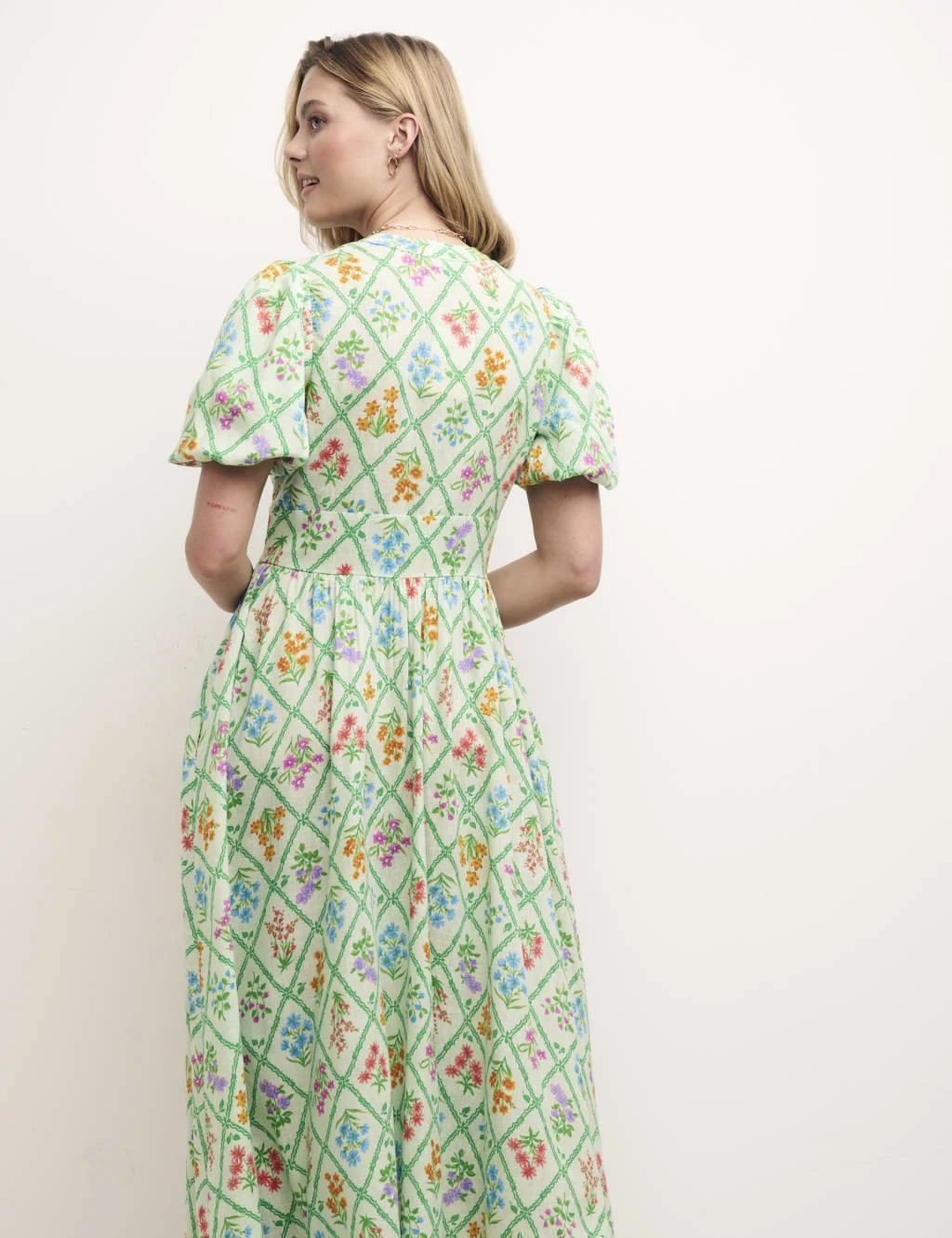 Floral Button Through Midi Waisted Dress 4 Floral Button Through Midi Waisted Dress - Image 4