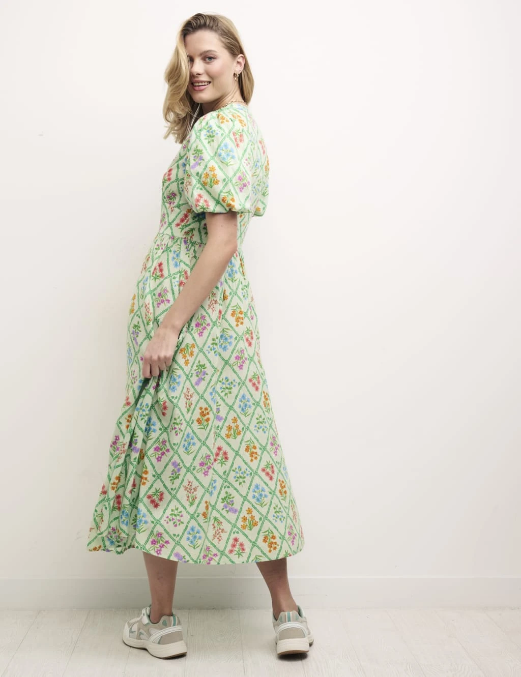 Floral Button Through Midi Waisted Dress 5 Floral Button Through Midi Waisted Dress - Image 5