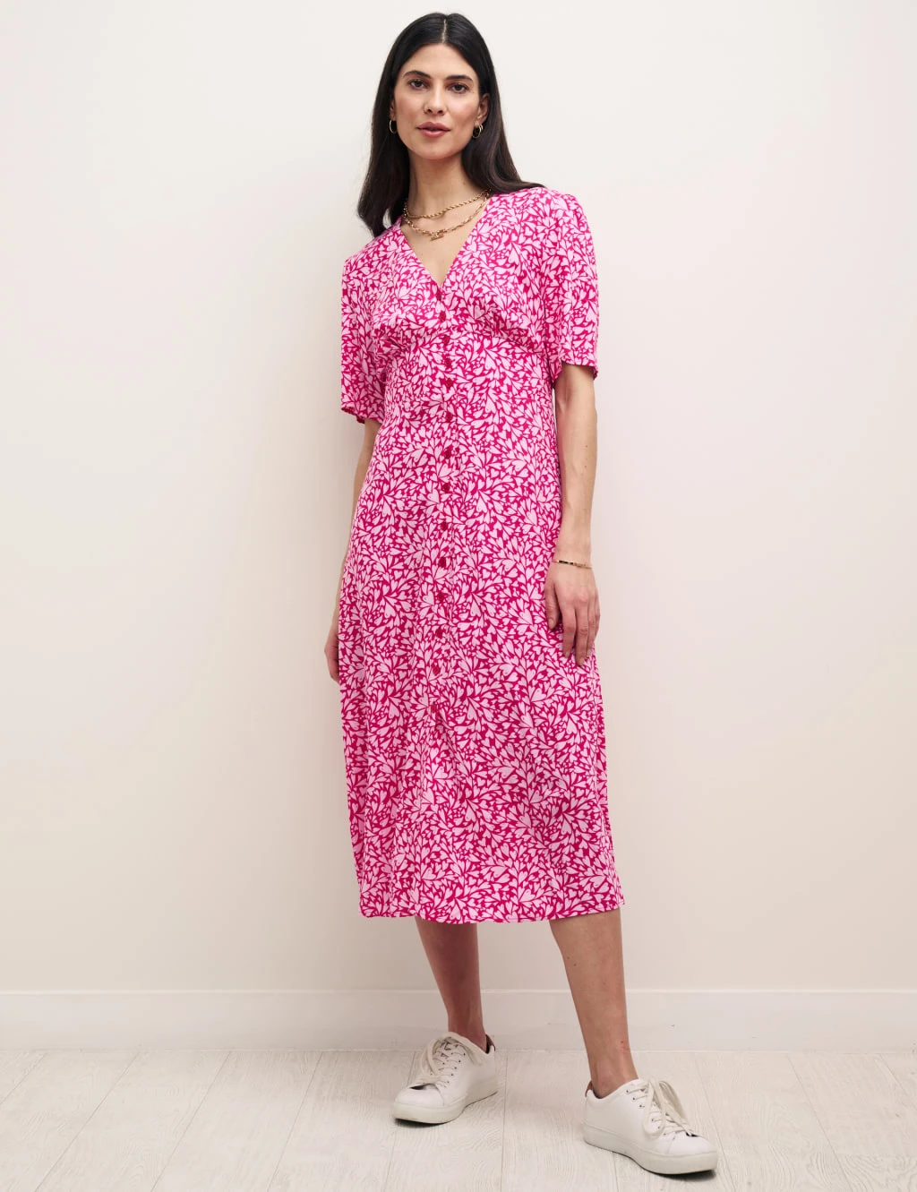 Heart Print V-Neck Midi Tea Dress 1 Heart Print V-Neck Midi Tea Dress