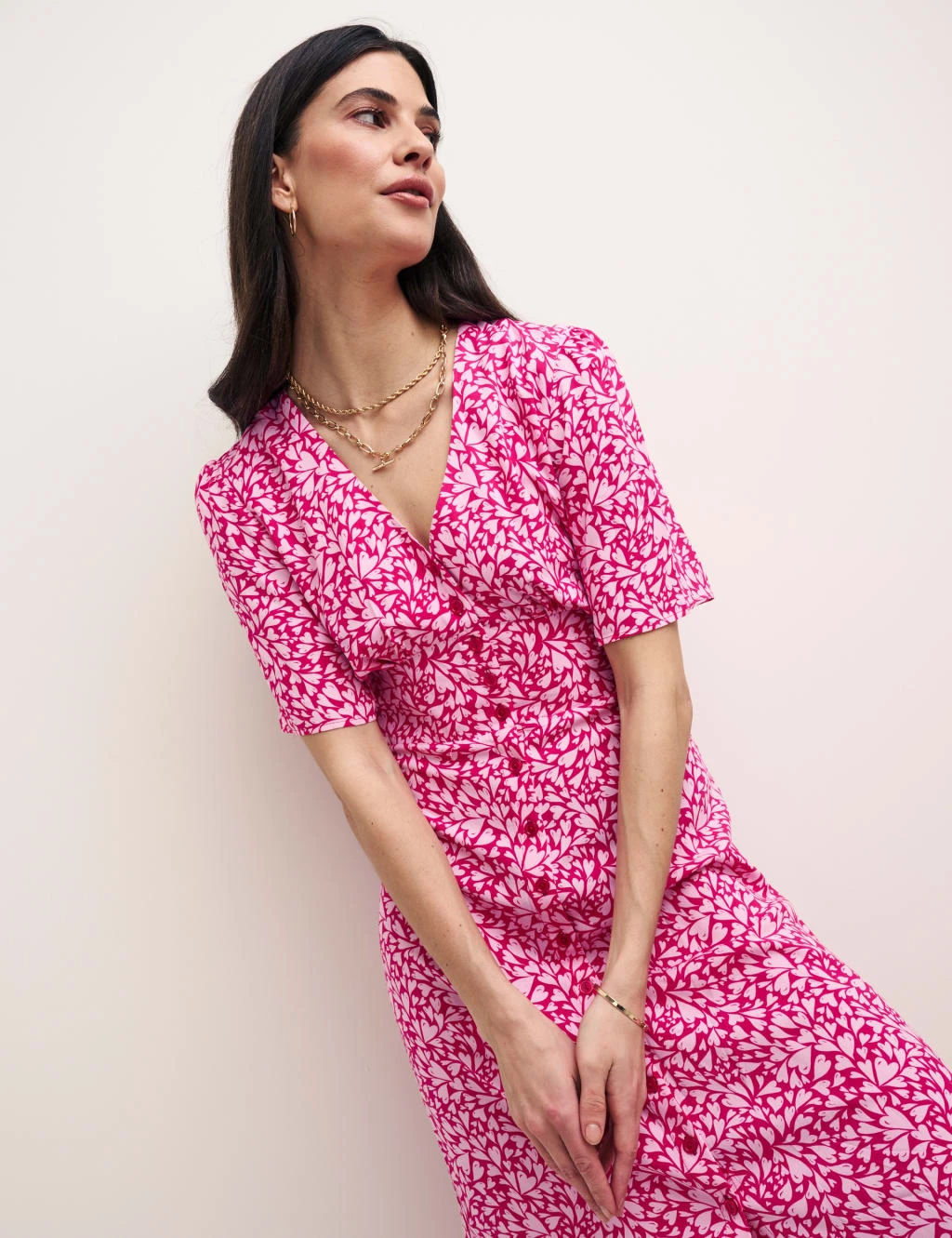 Heart Print V-Neck Midi Tea Dress 4 Heart Print V-Neck Midi Tea Dress - Image 4