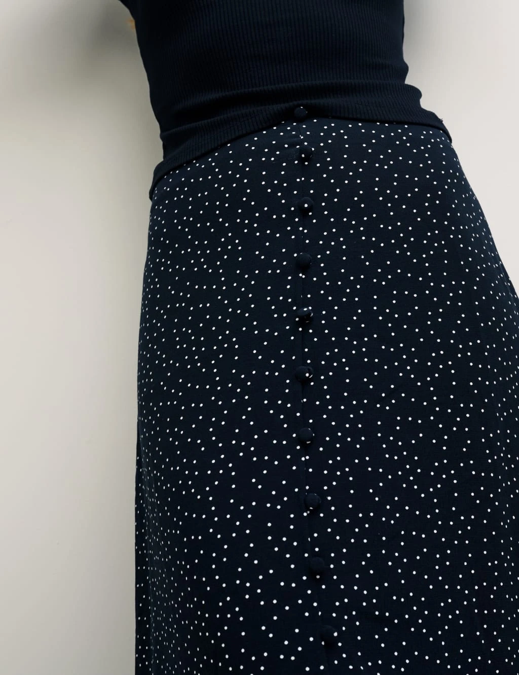 Polka Dot Button Detail Midi Slip Skirt 2 Polka Dot Button Detail Midi Slip Skirt - Image 2