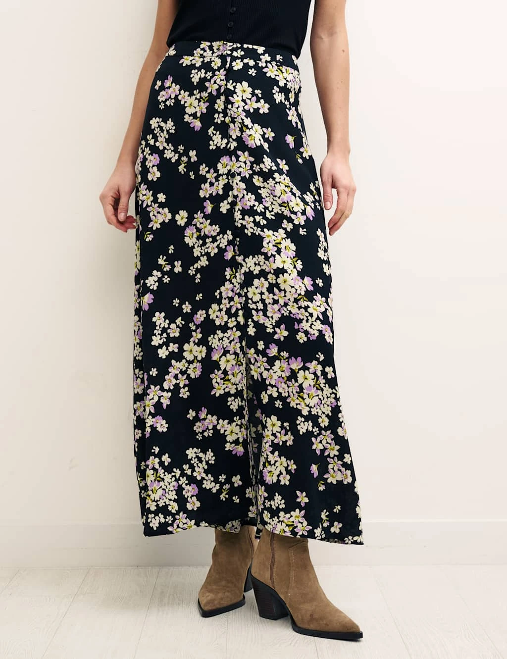 Floral Button Front Midi A-Line Skirt 2 Floral Button Front Midi A-Line Skirt - Image 2