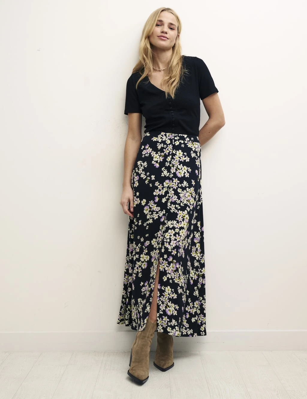 Floral Button Front Midi A-Line Skirt 5 Floral Button Front Midi A-Line Skirt - Image 5