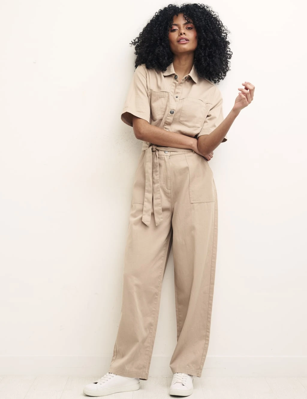 Organic Cotton Belted Wide Leg Jumpsuit 1 Organic Cotton Belted Wide Leg Jumpsuit