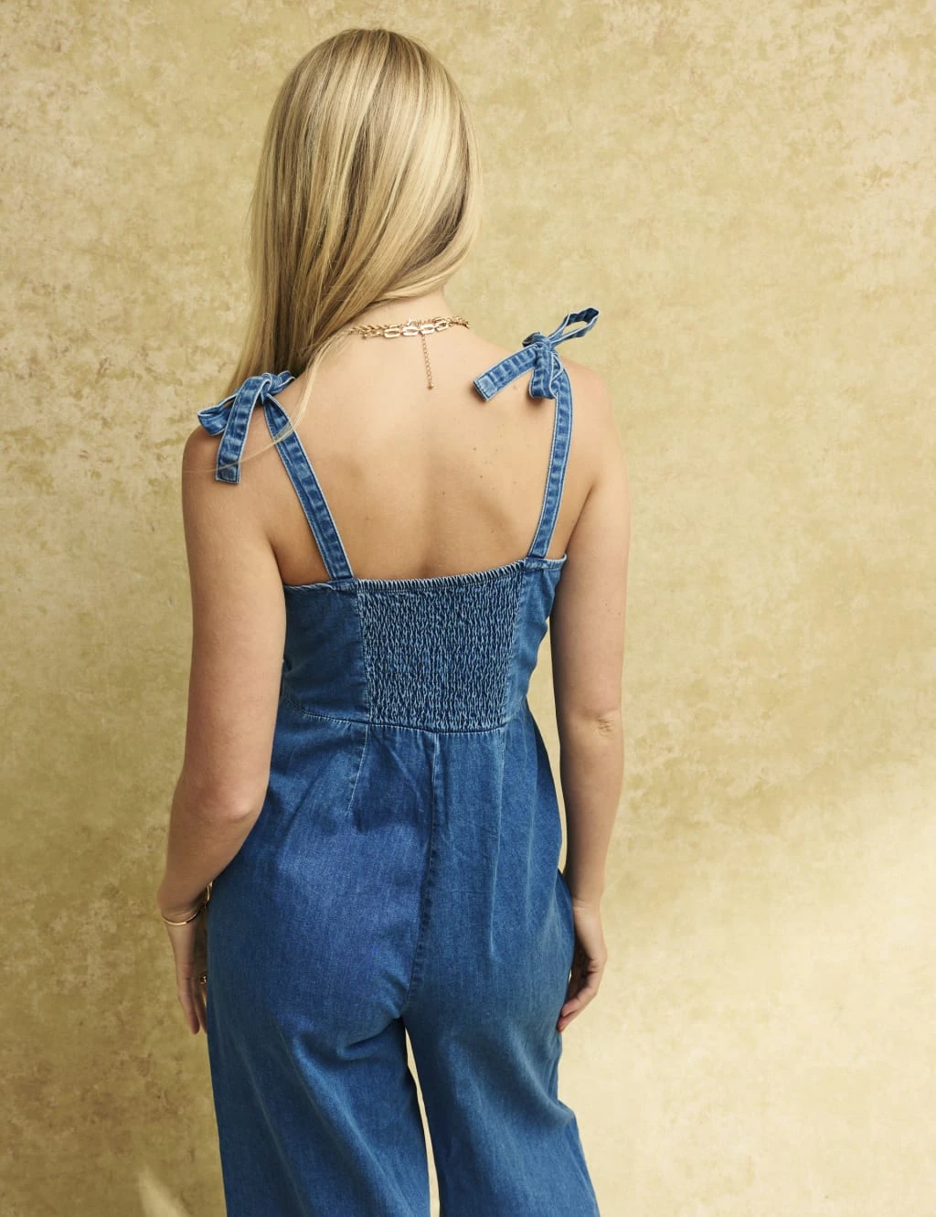 Denim Cropped Waisted Jumpsuit 3 Denim Cropped Waisted Jumpsuit - Image 3