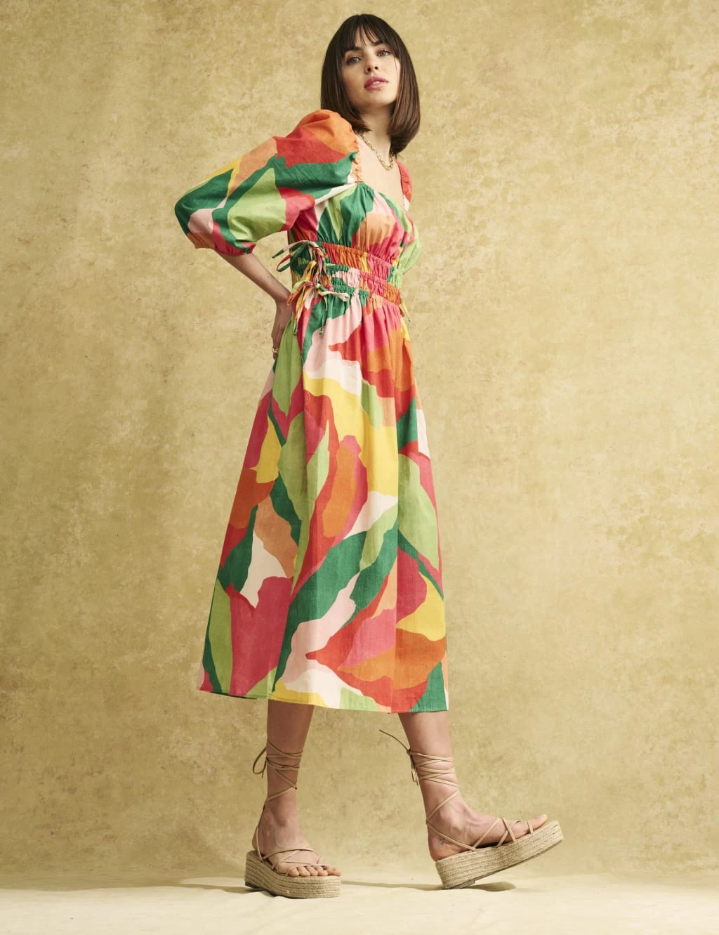 Organic Cotton Printed Square Neck Midi Dress 3 Organic Cotton Printed Square Neck Midi Dress - Image 3