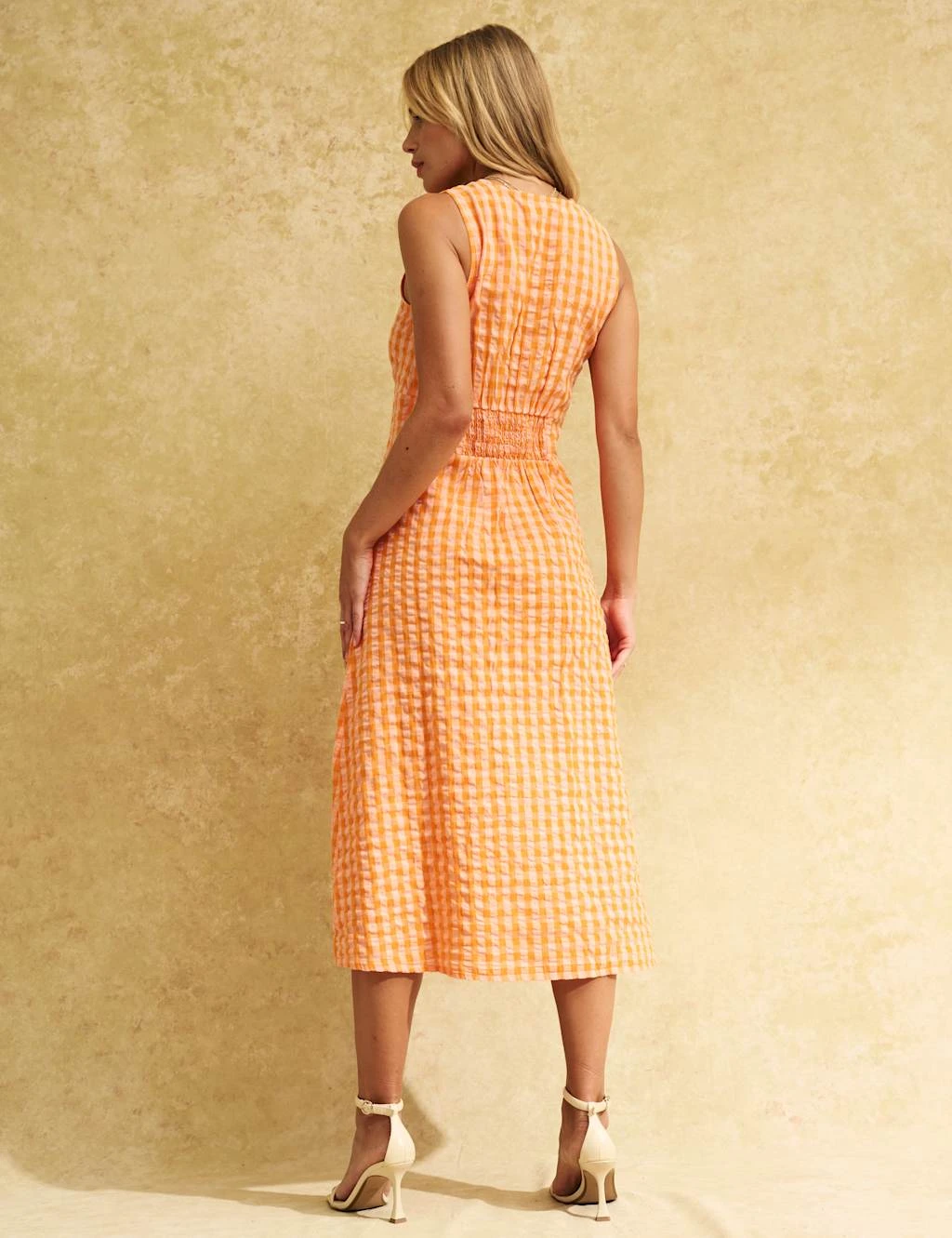 Pure Cotton Gingham V-Neck Midi Tea Dress 4 Pure Cotton Gingham V-Neck Midi Tea Dress - Image 4