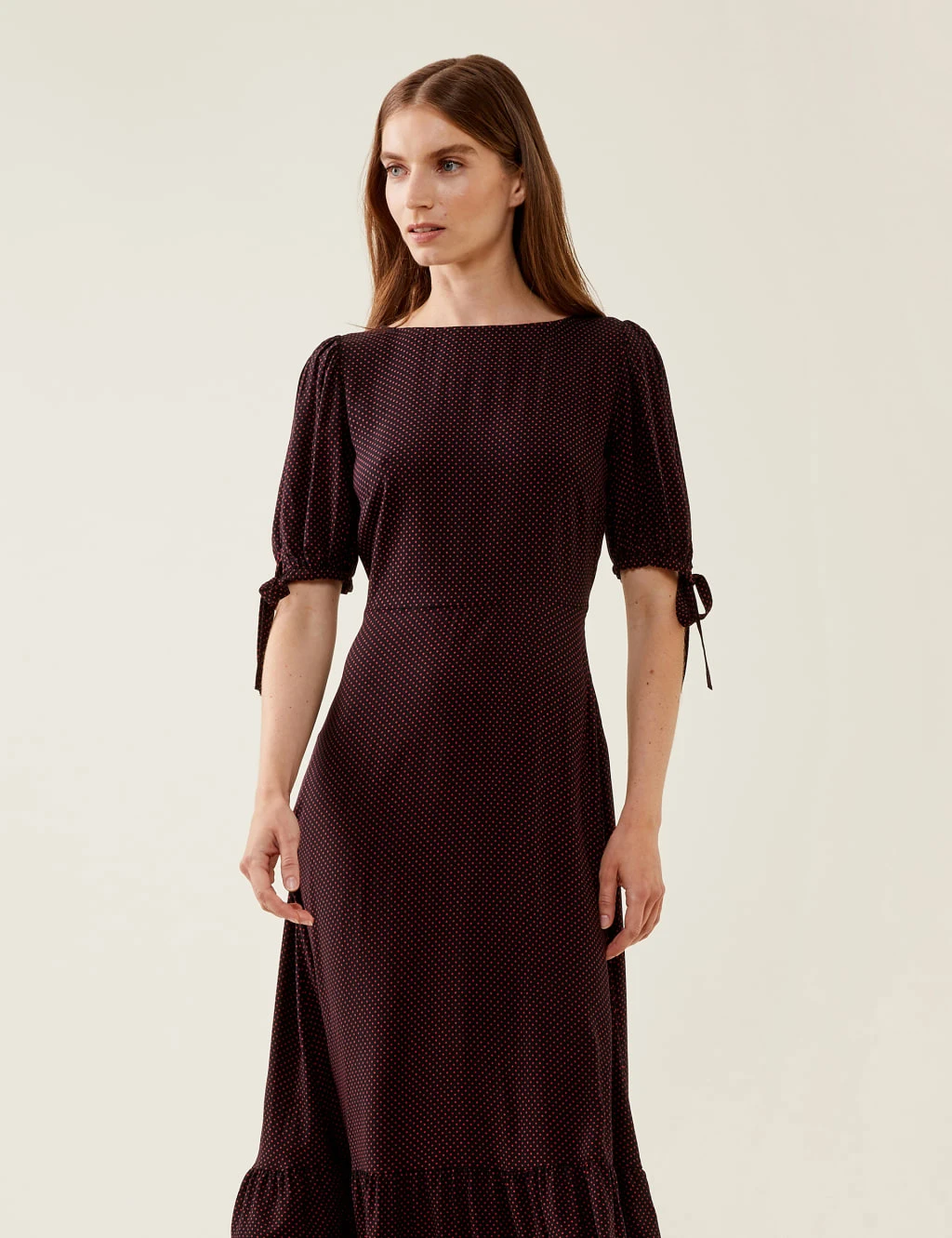 Polka Dot Tie Puff Sleeve Midi Tea Dress 1 Polka Dot Tie Puff Sleeve Midi Tea Dress