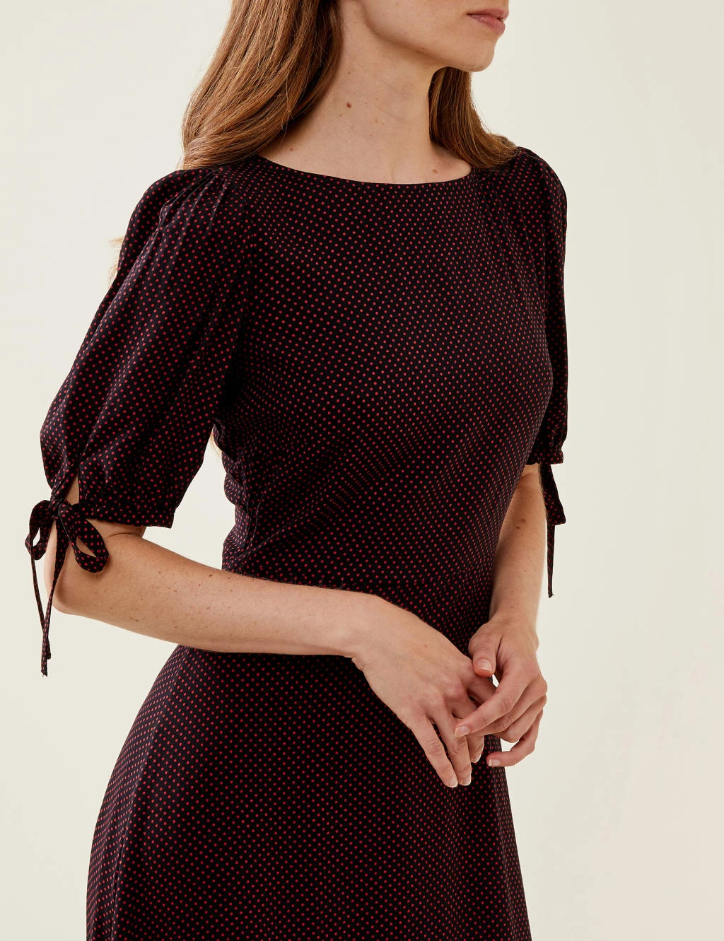 Polka Dot Tie Puff Sleeve Midi Tea Dress 3 Polka Dot Tie Puff Sleeve Midi Tea Dress - Image 3