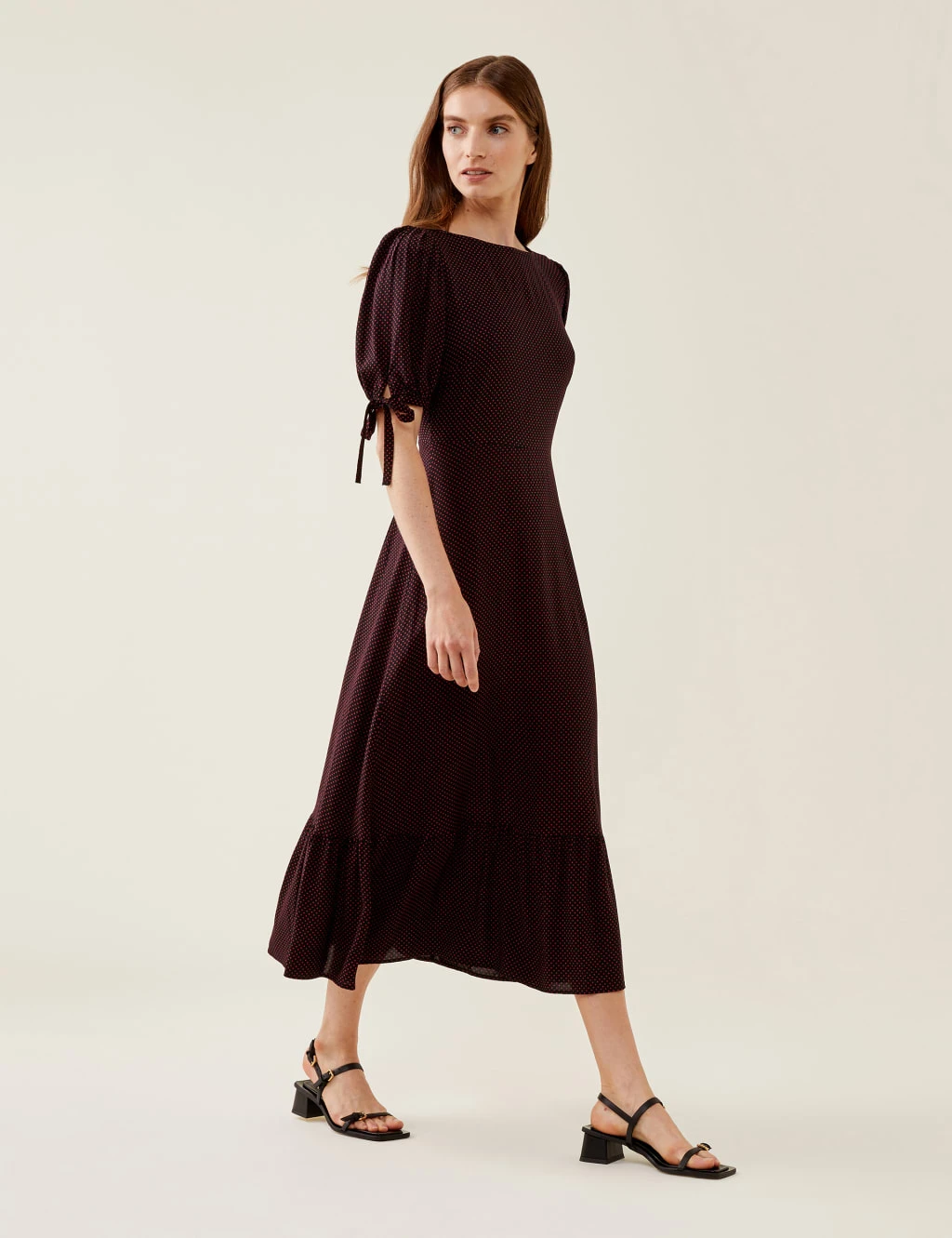 Polka Dot Tie Puff Sleeve Midi Tea Dress 4 Polka Dot Tie Puff Sleeve Midi Tea Dress - Image 4