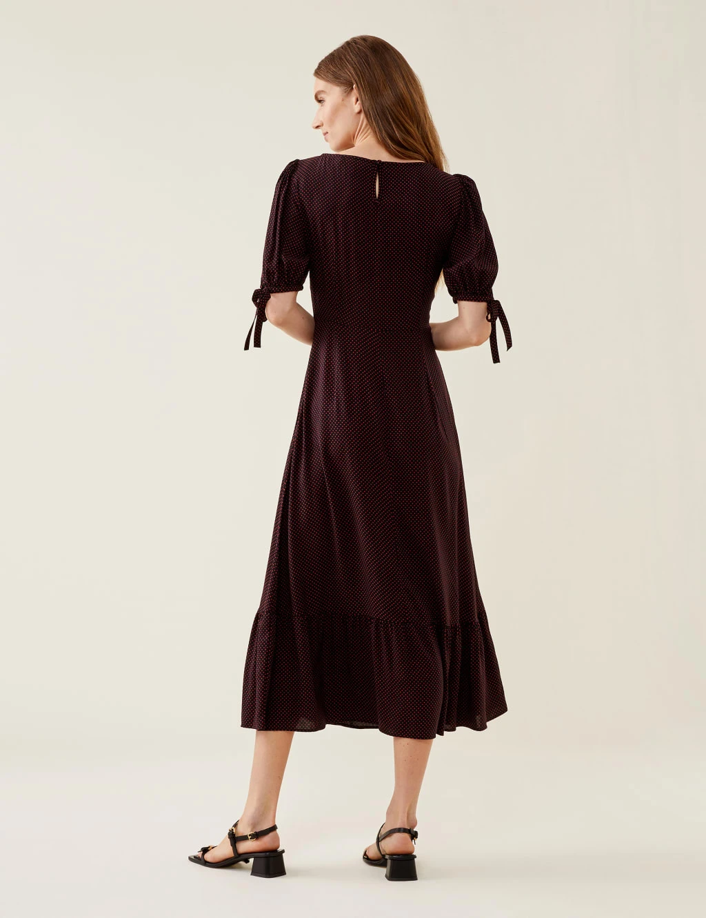 Polka Dot Tie Puff Sleeve Midi Tea Dress 5 Polka Dot Tie Puff Sleeve Midi Tea Dress - Image 5