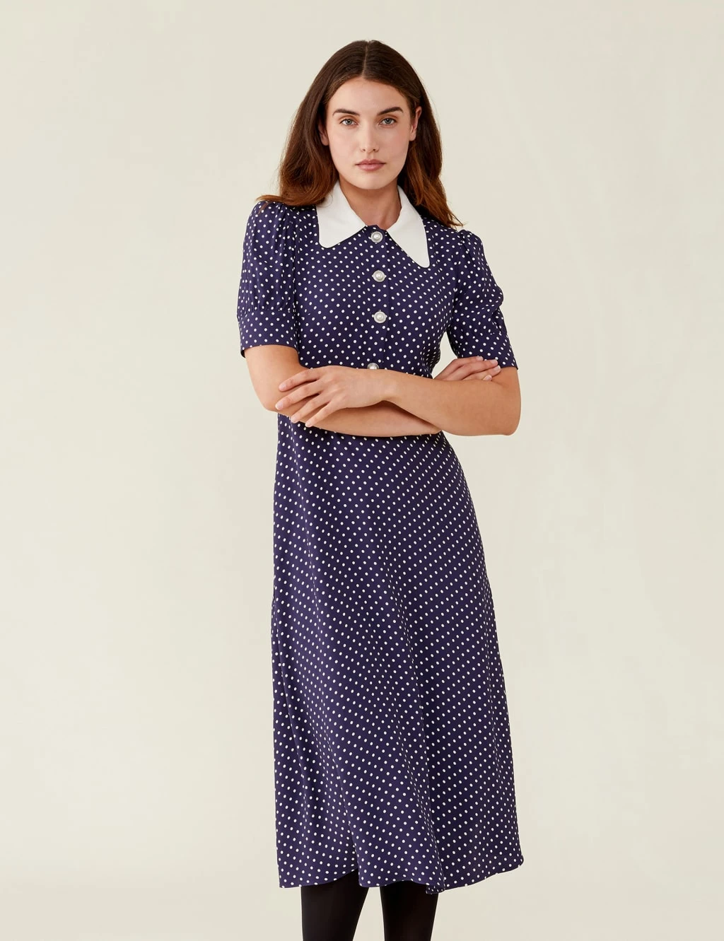 Polka Dot Collared Midi Tea Dress 1 Polka Dot Collared Midi Tea Dress