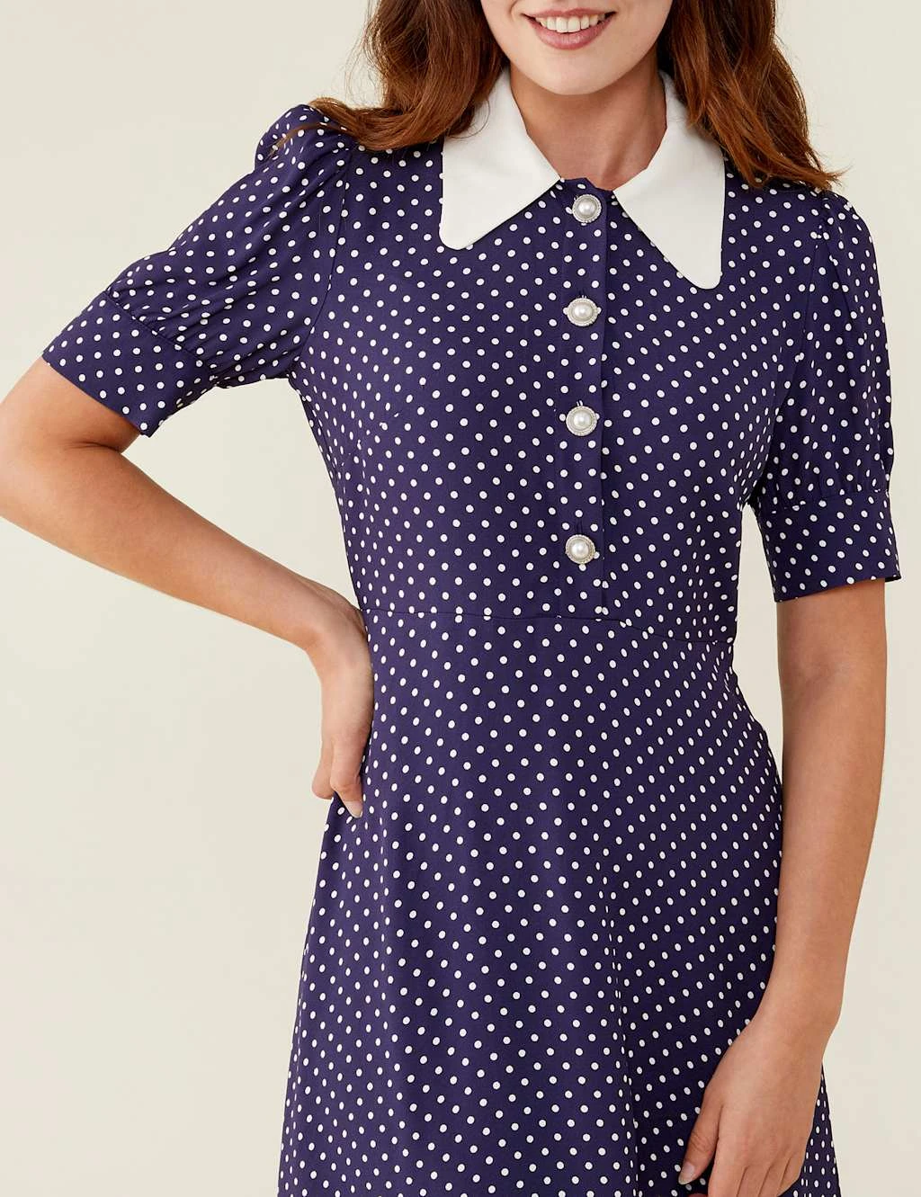 Polka Dot Collared Midi Tea Dress 4 Polka Dot Collared Midi Tea Dress - Image 4