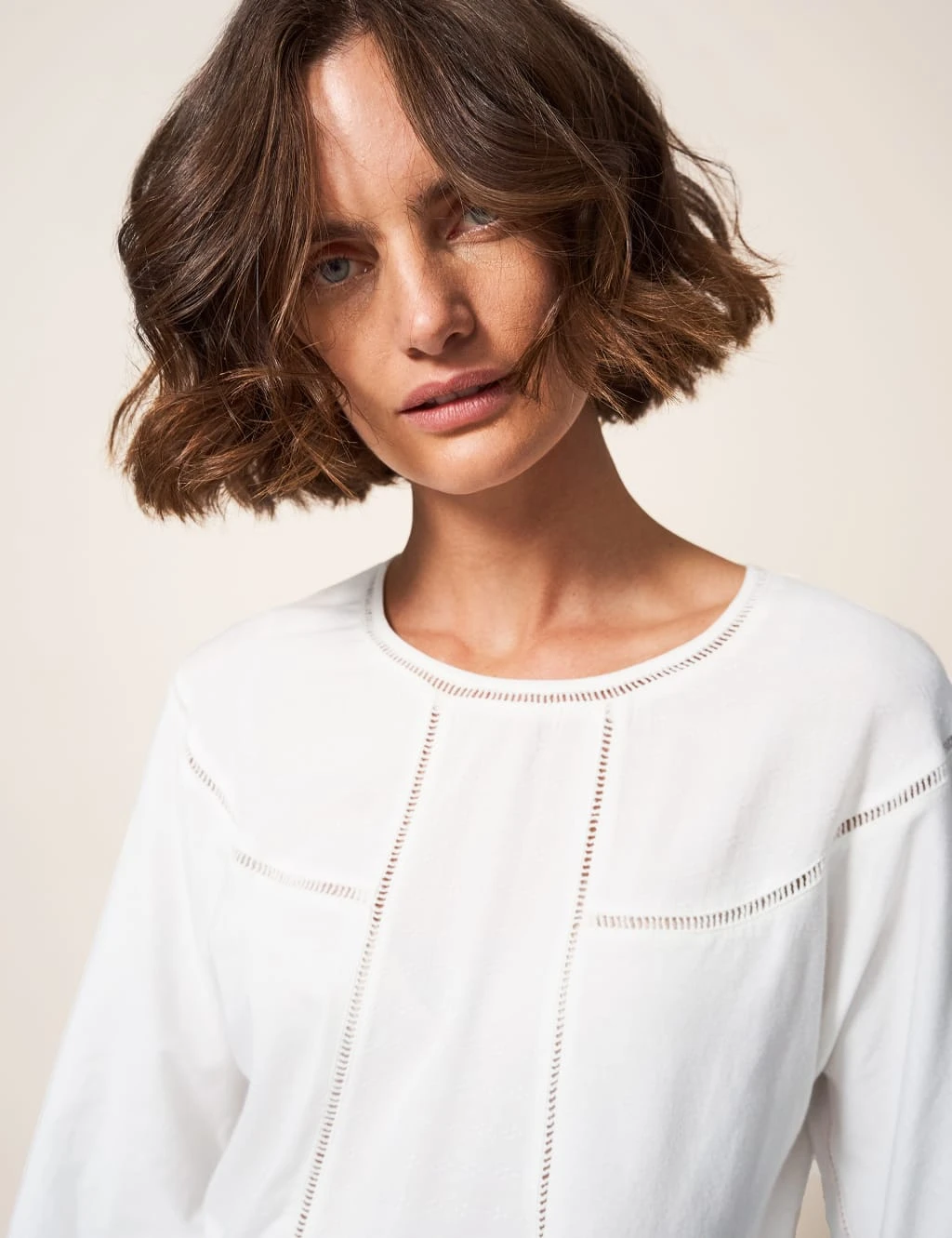 WHITE STUFF Cotton Rich Crew Neck Cutwork Detail Blouse 1 WHITE STUFF Cotton Rich Crew Neck Cutwork Detail Blouse