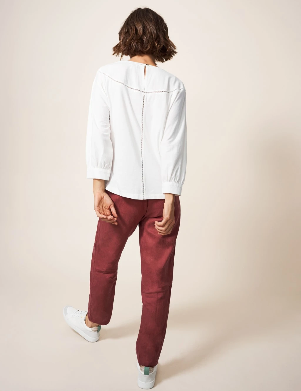 WHITE STUFF Cotton Rich Crew Neck Cutwork Detail Blouse 4 WHITE STUFF Cotton Rich Crew Neck Cutwork Detail Blouse - Image 4