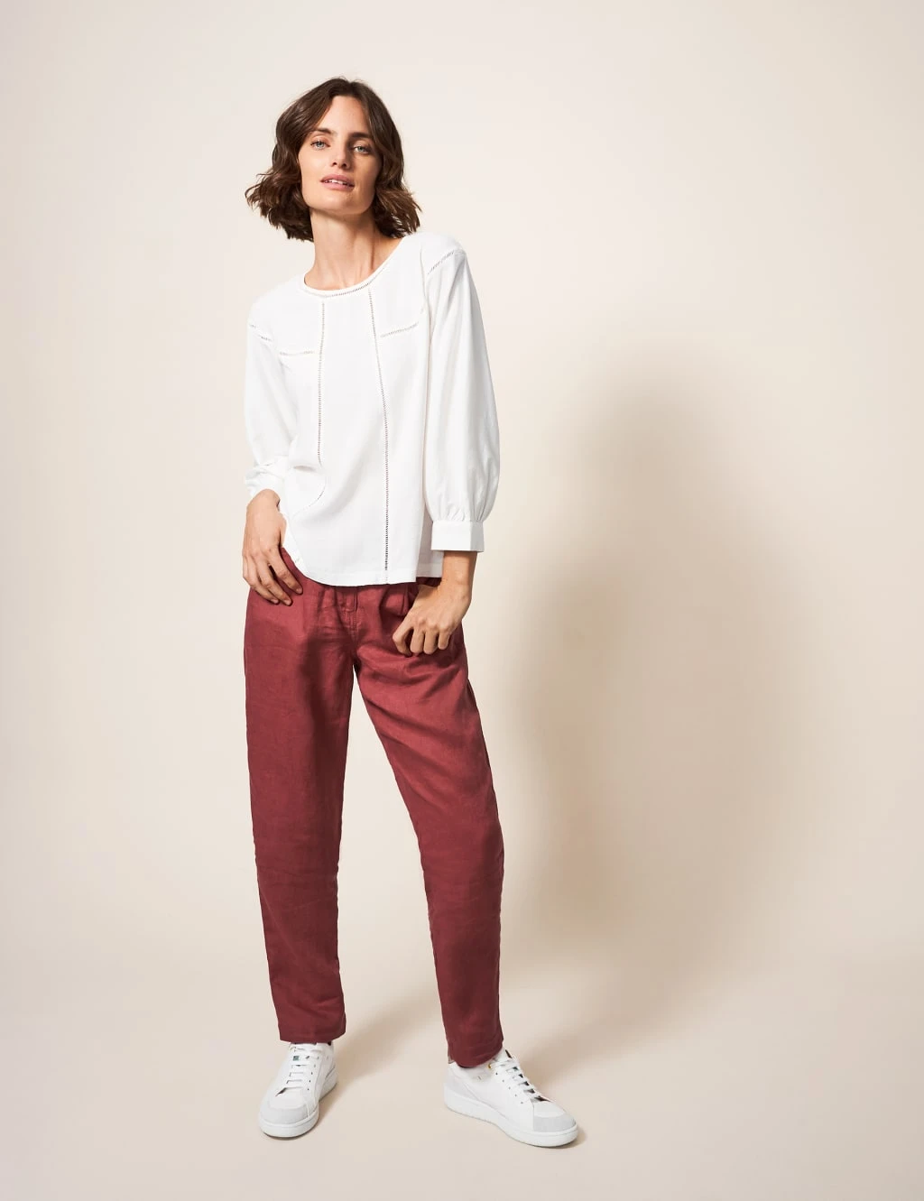 WHITE STUFF Cotton Rich Crew Neck Cutwork Detail Blouse 5 WHITE STUFF Cotton Rich Crew Neck Cutwork Detail Blouse - Image 5